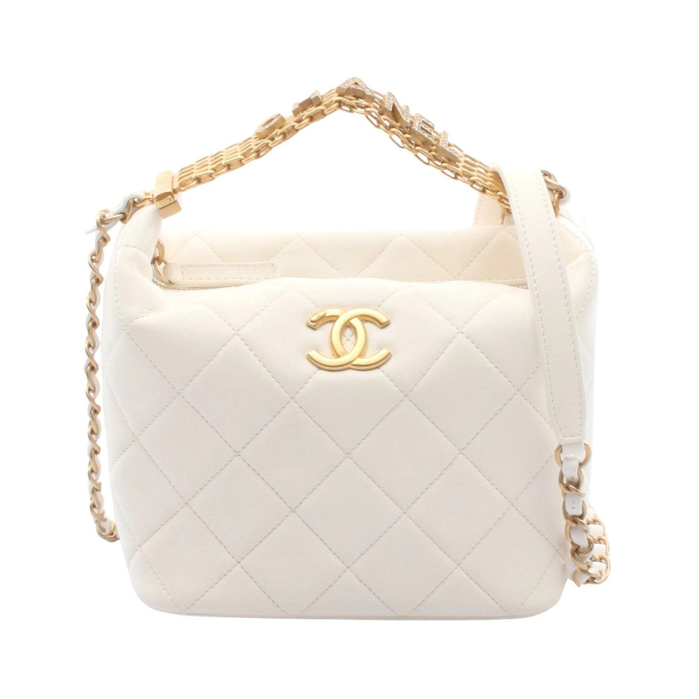 Chanel Matelasse Hobo Bag Shoulder Lambskin Sheepskin Leather White